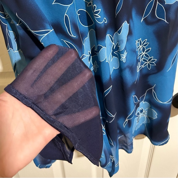 Millenium Blue Floral Maxi Dress Tie Dye V-Neck Y2K 90s Chiffon Sz L - Picture 5 of 6